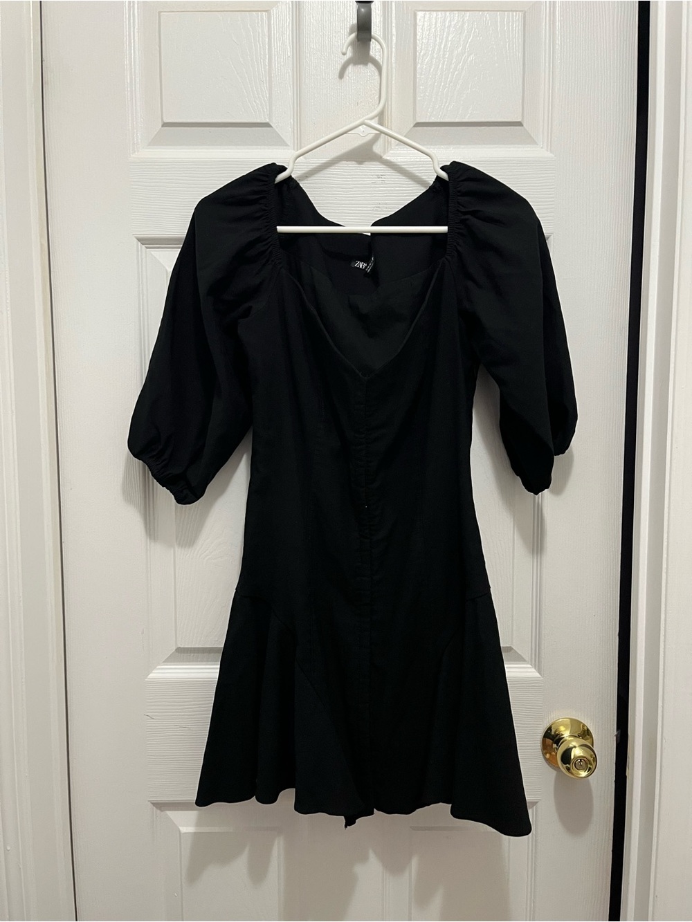 Zara Black Puff-Sleeve Mini Dress
